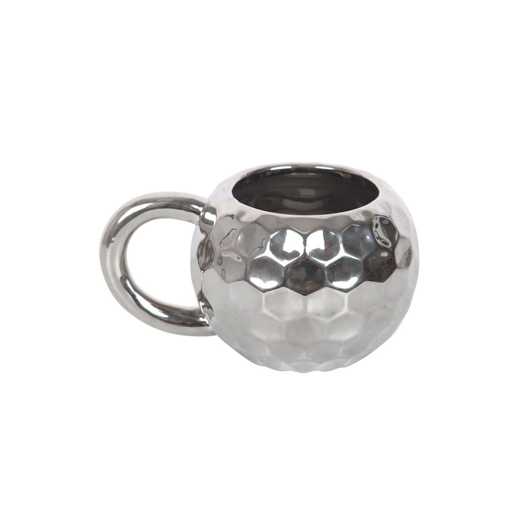 Silver ceramic mug shaped like a disco ball