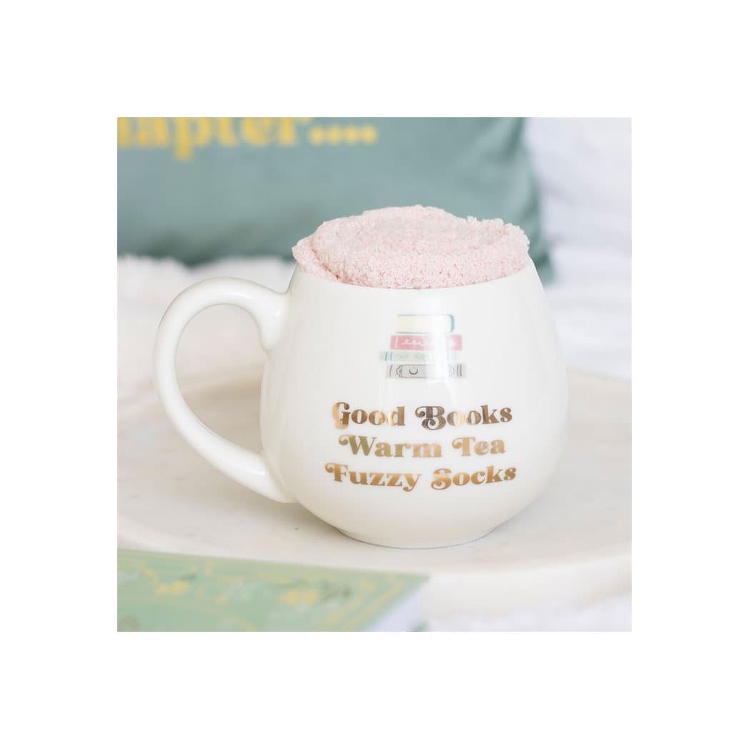 Ceramic Good Books, Warm Socks, Hot Tea mug with matching socks and gift box