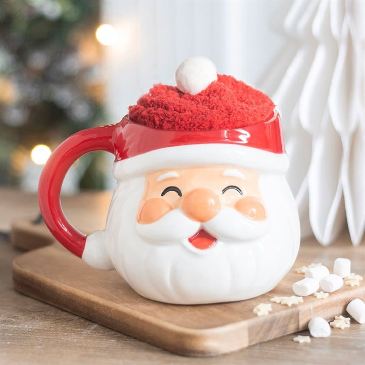 Ceramic Santa Claus Christmas mug with matching socks gift set