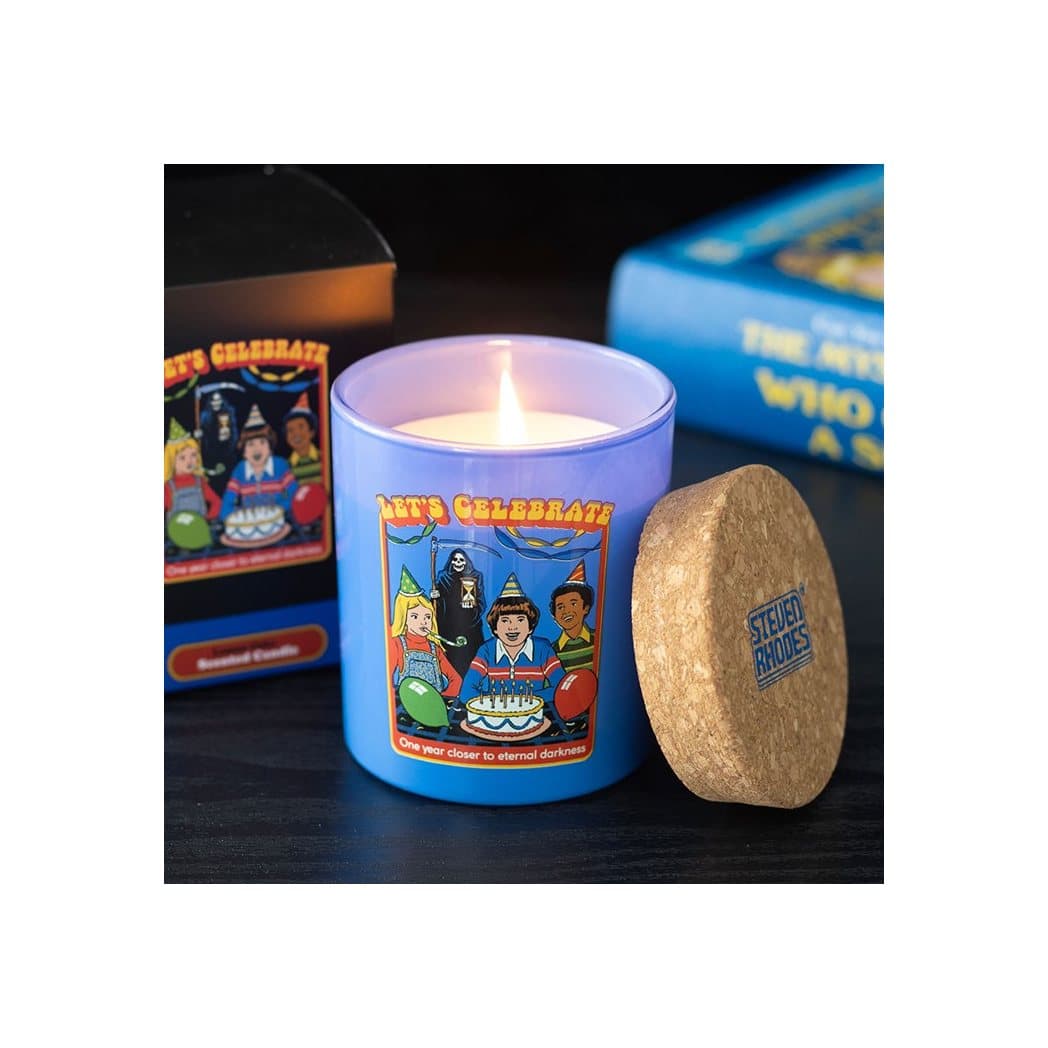 Lemon cake scented candle with One Year Closer birthday design beside its colour box
