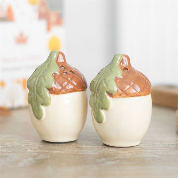 Set of two ceramic acorn salt and pepper shakers