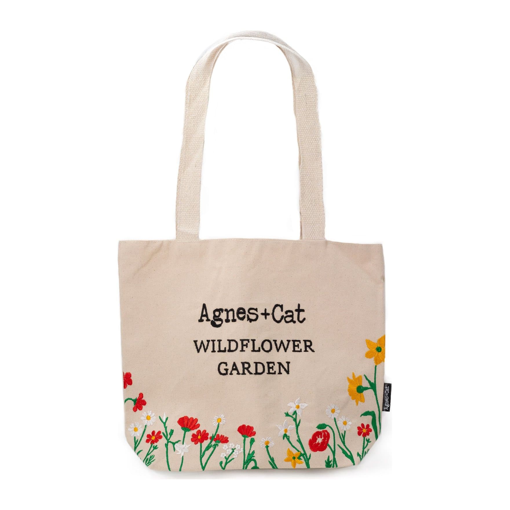 Cotton tote bag with embroidered wildflowers