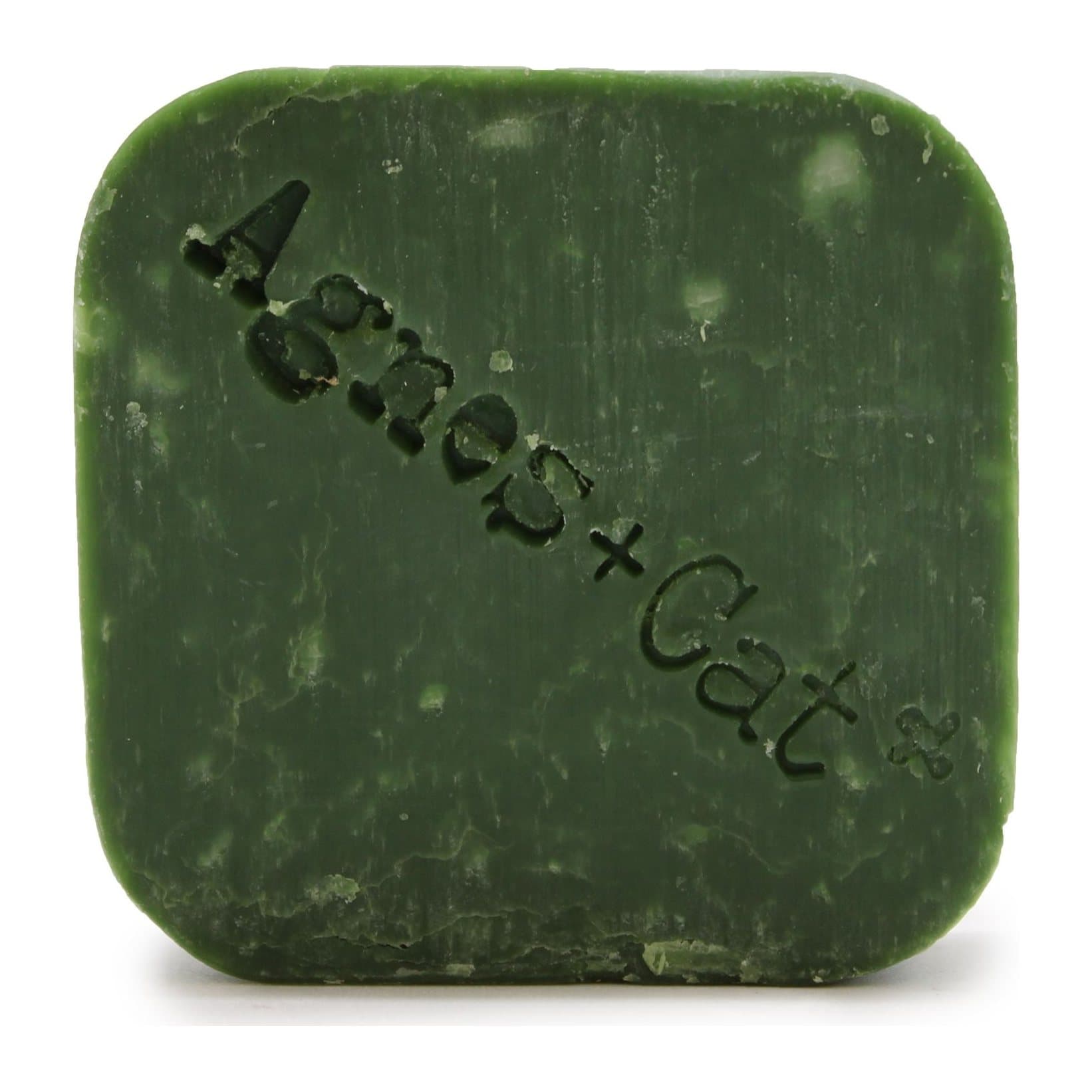 Rhubarb solid shampoo bar in embossed packaging