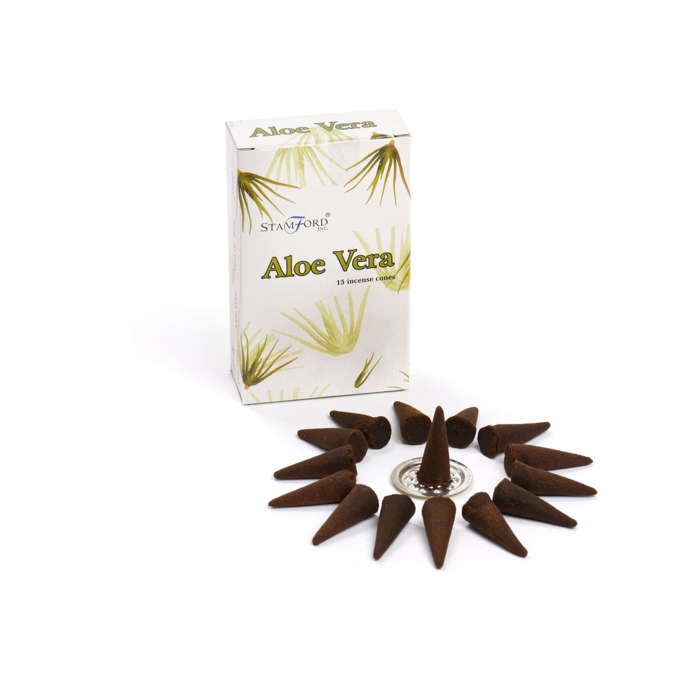 Aloe vera incense cones with a metal incense holder