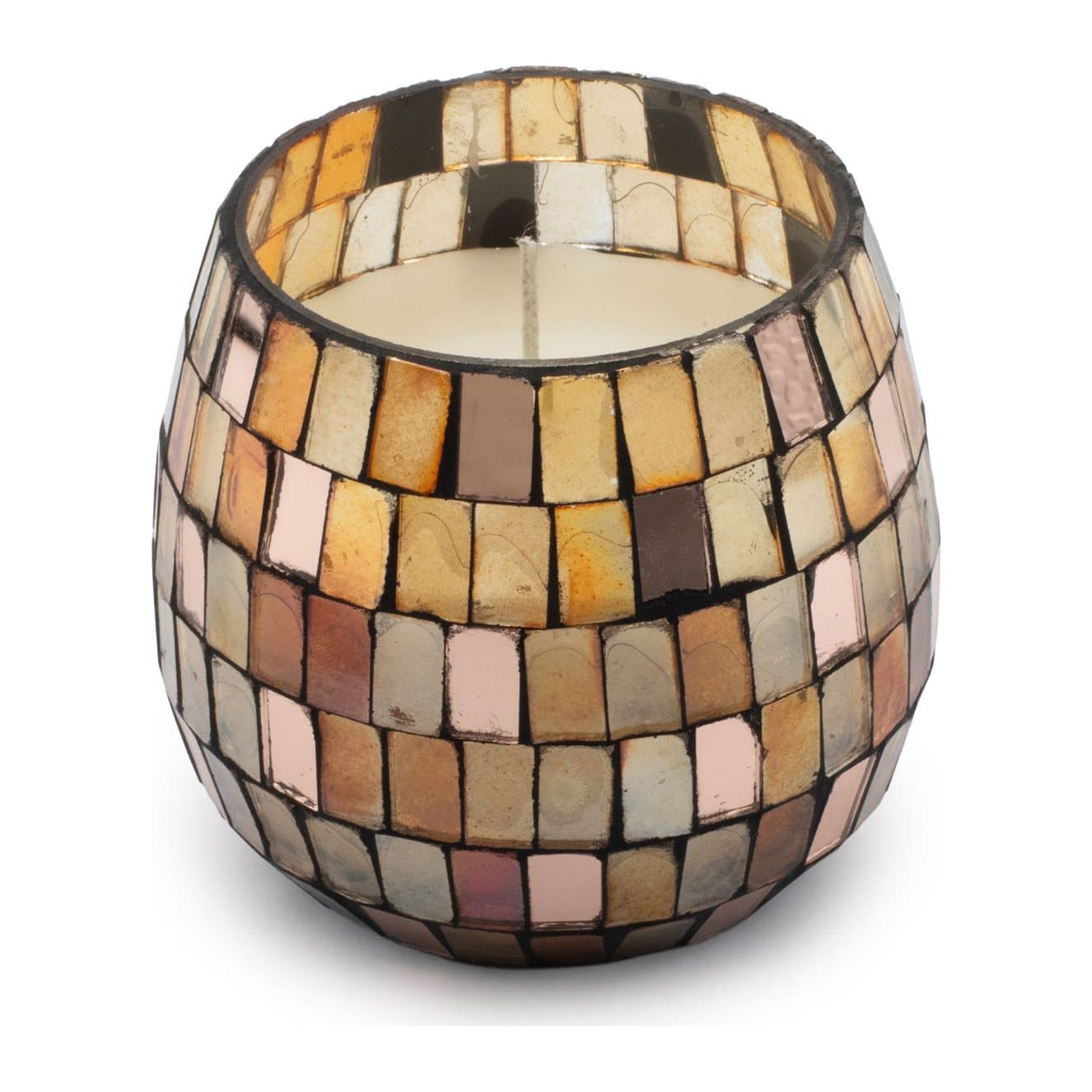 Amber and bronze mosaic glass jar candle