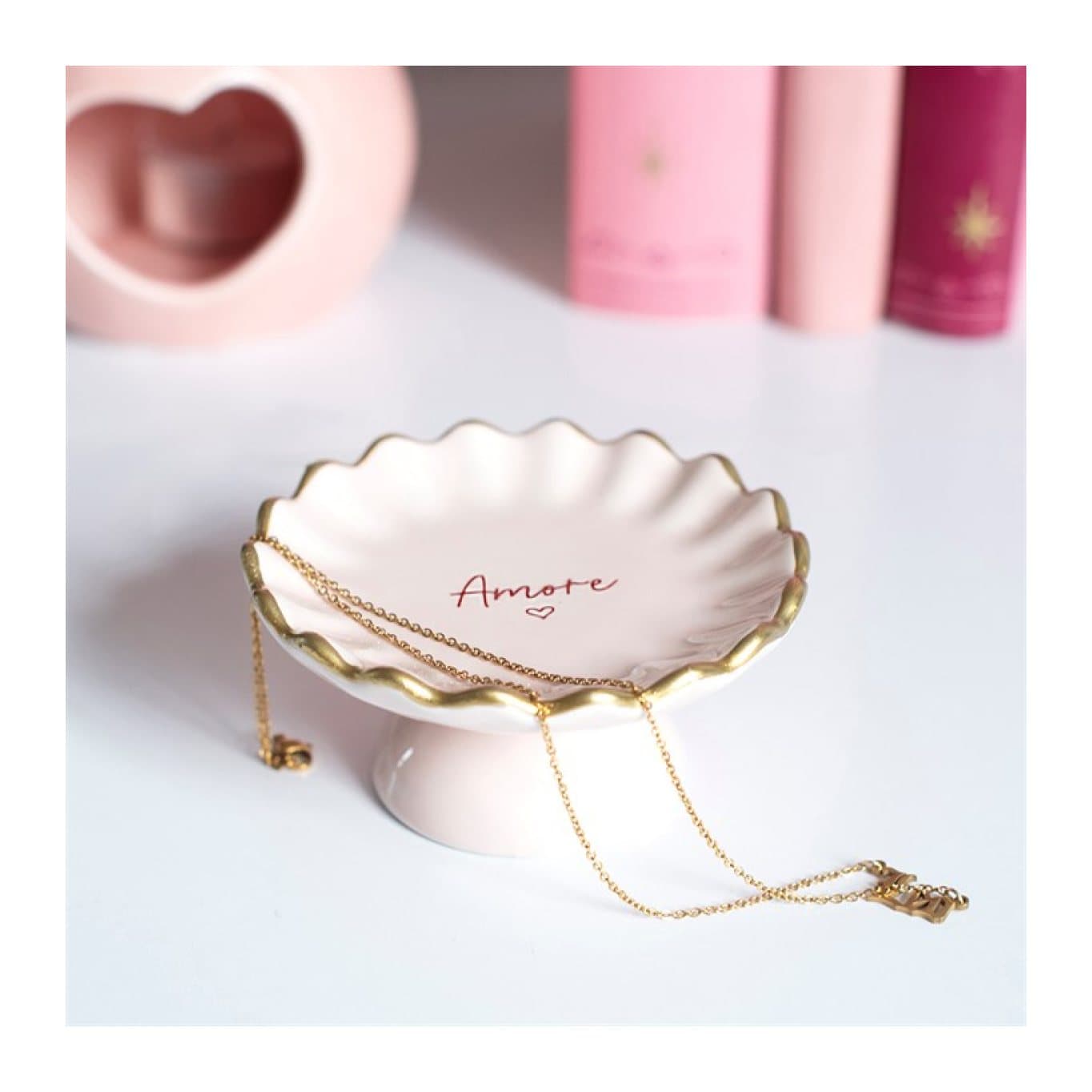 Pink scalloped Amore pedestal trinket dish