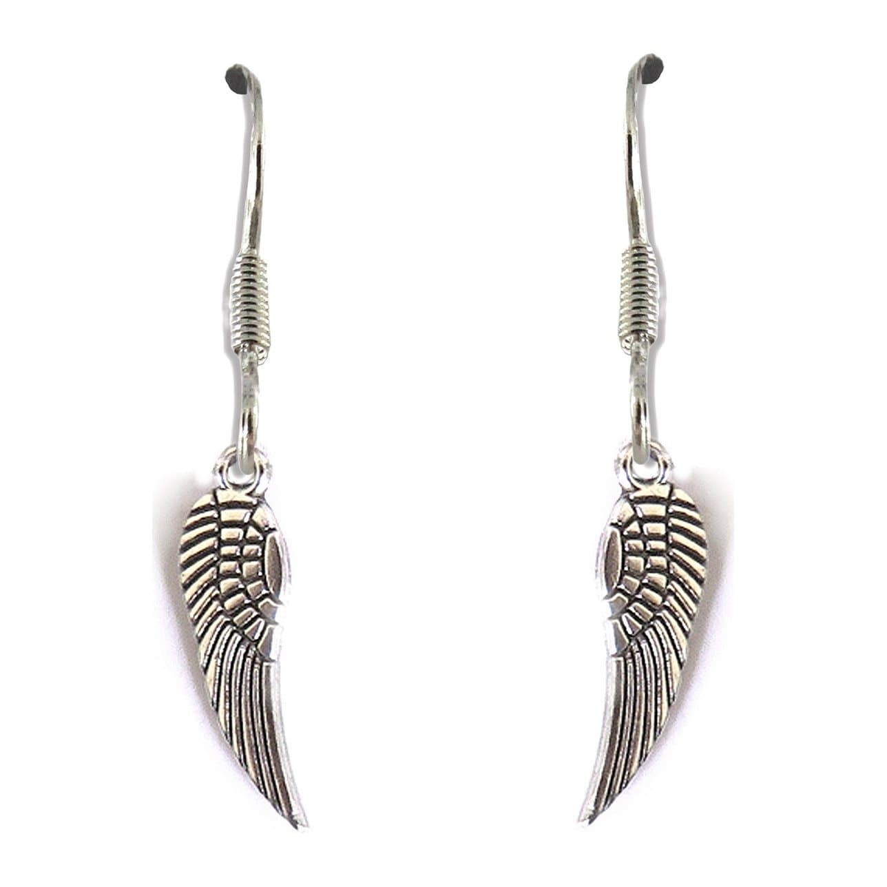 Angel feather drop earrings with an angel wing charm on drop hooks