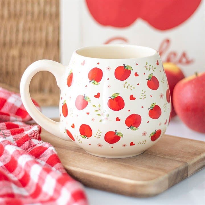 Rounded mug with an apple print