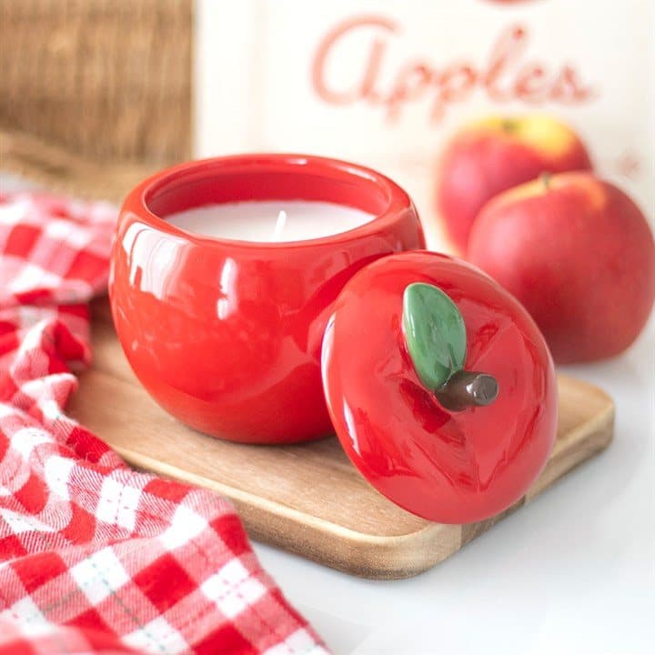 Red apple-shaped candle jar