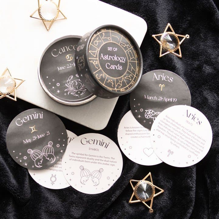 Round astrology cards in a box