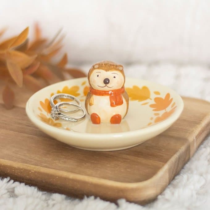 Ceramic autumn hedgehog trinket dish