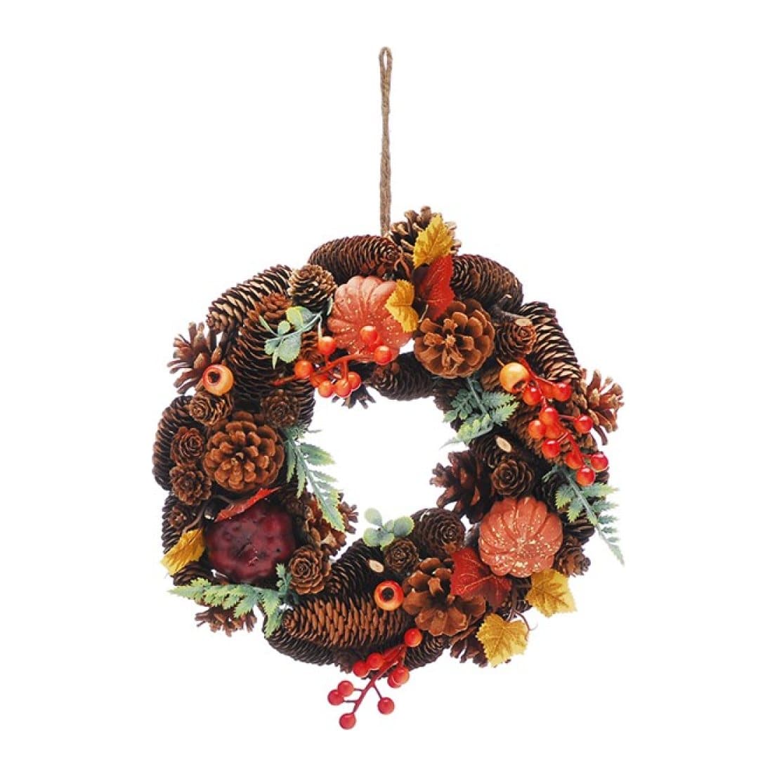 30 cm autumn wreath with miniature pumpkins, pinecones, berries and foliage