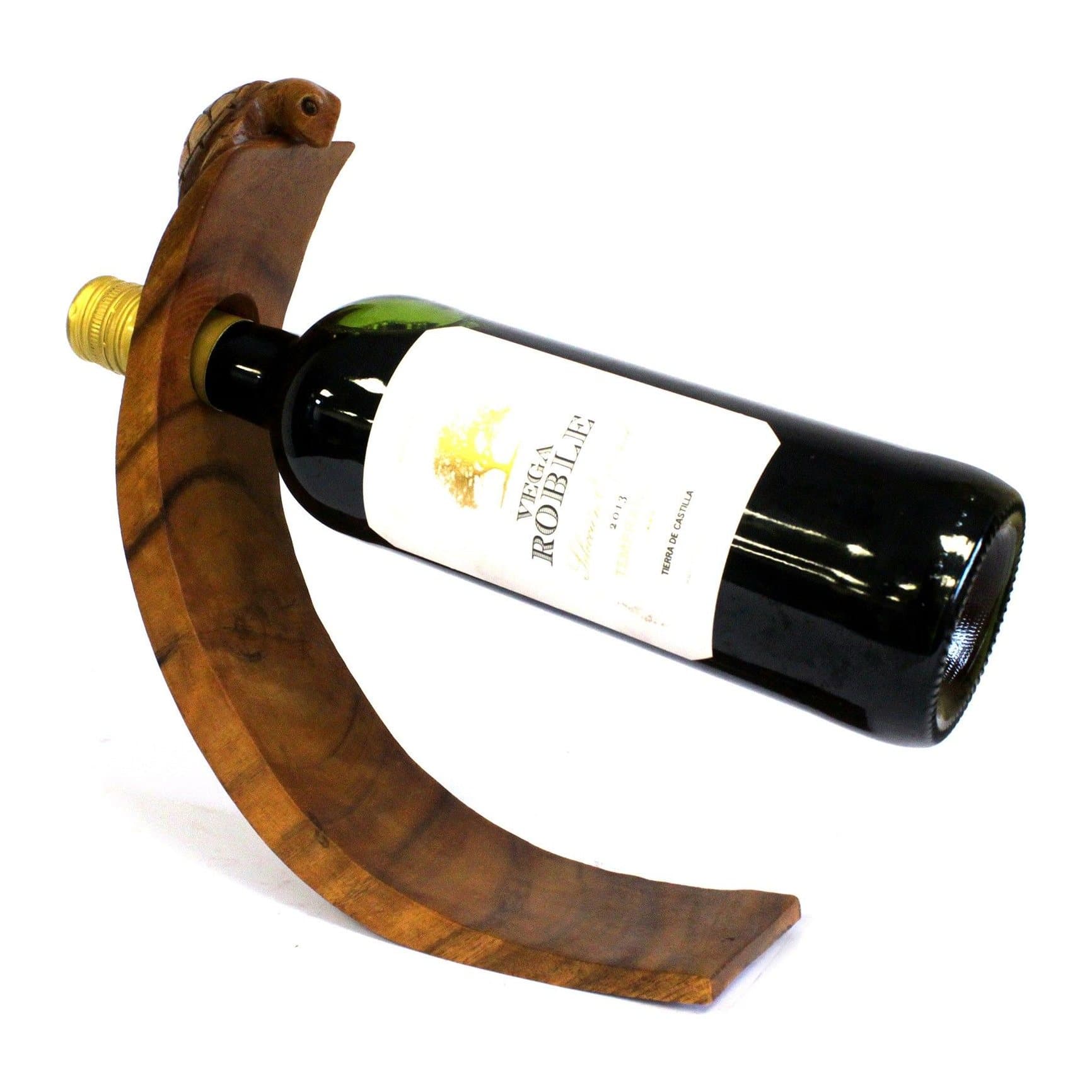 Wooden turtle balancing wine bottle holder