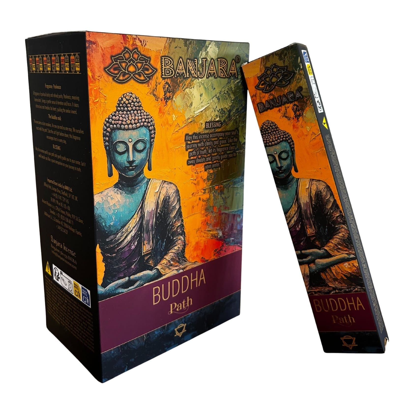 Banjara Buddha Path incense sticks pack with Buddha artwork on the packaging
