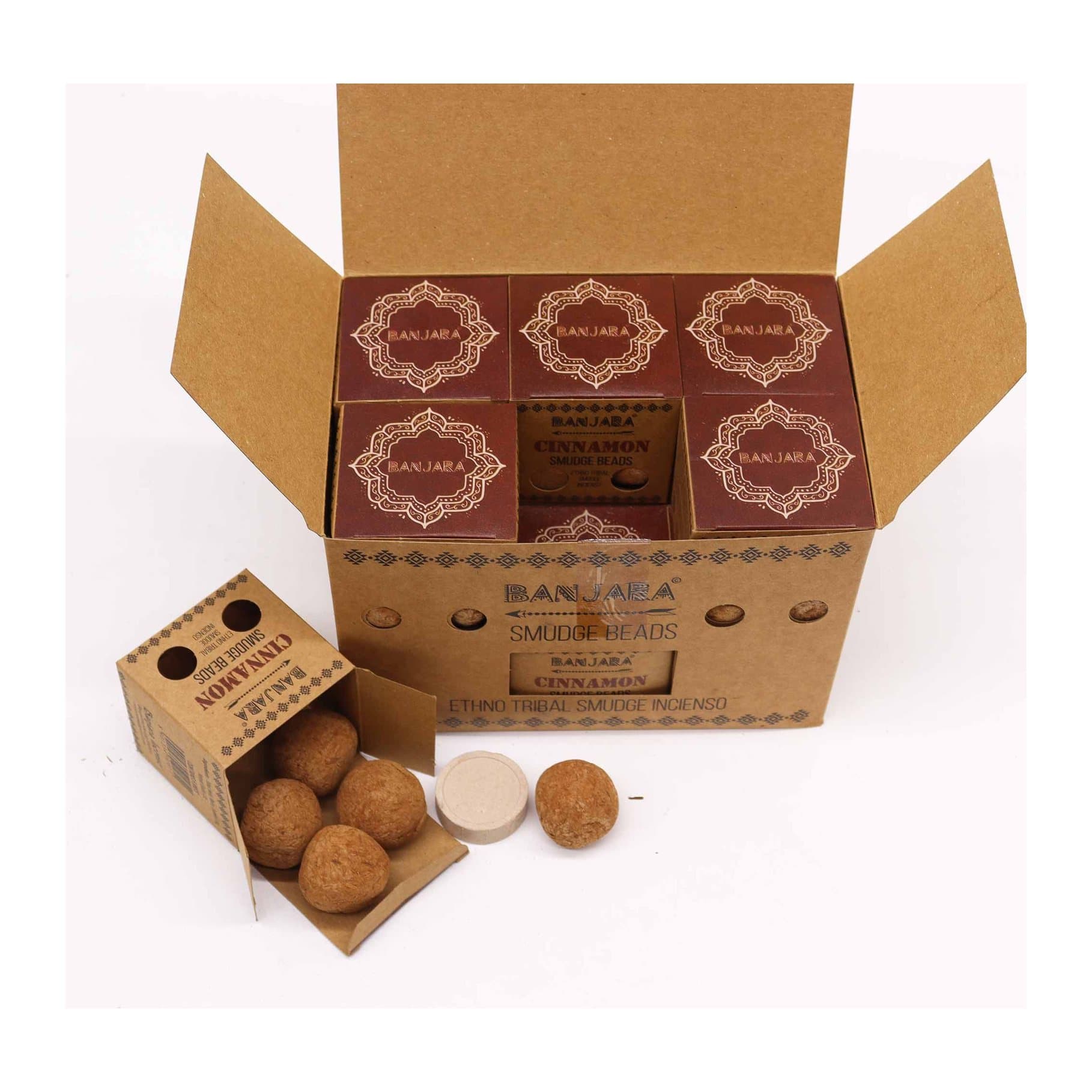 Banjara cinnamon smudge beads with small holder