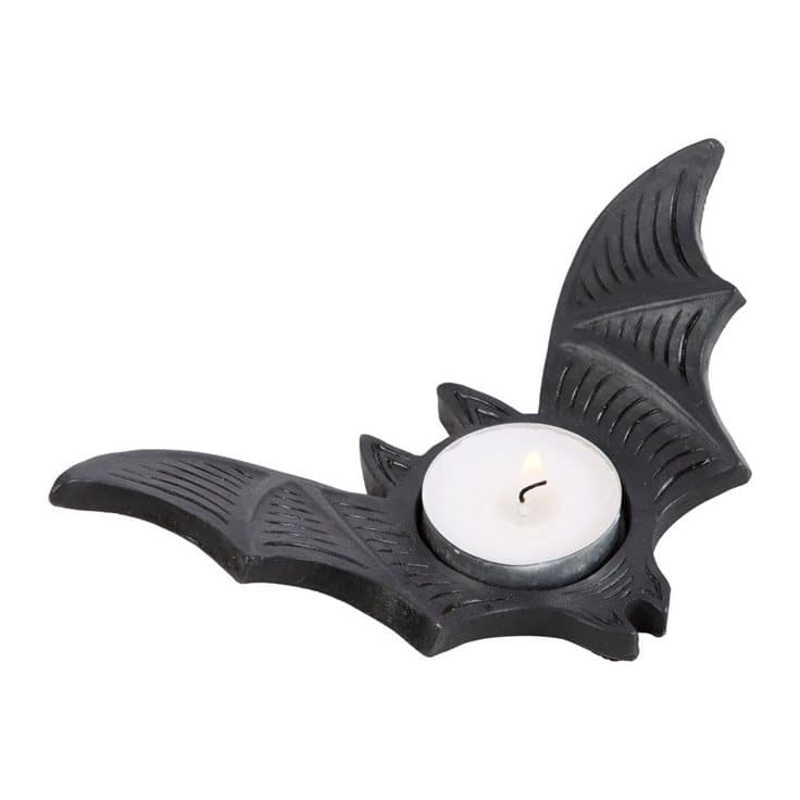 Black flying bat tealight holder with detailed wings