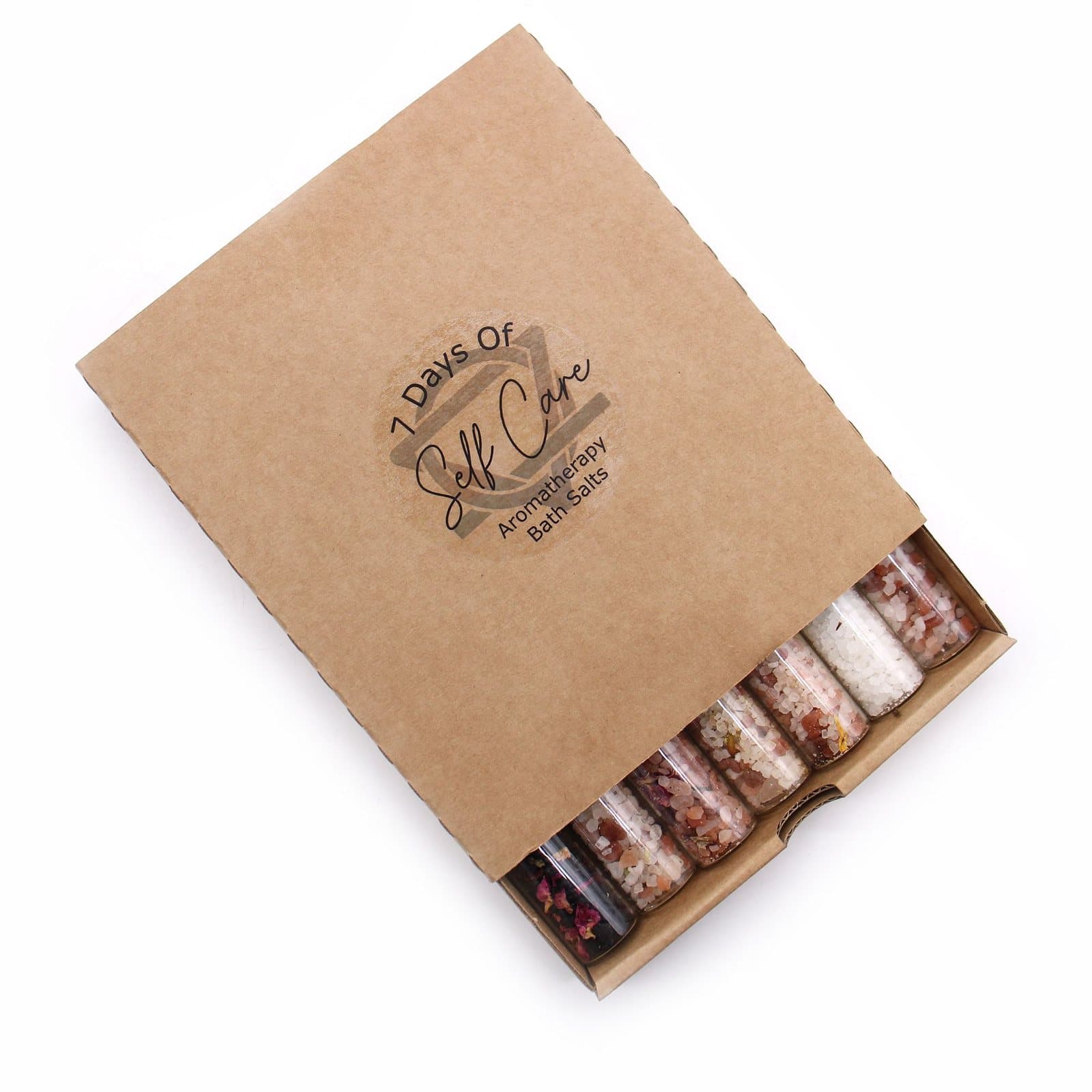 Gift pack of seven bath salt vials in different scents