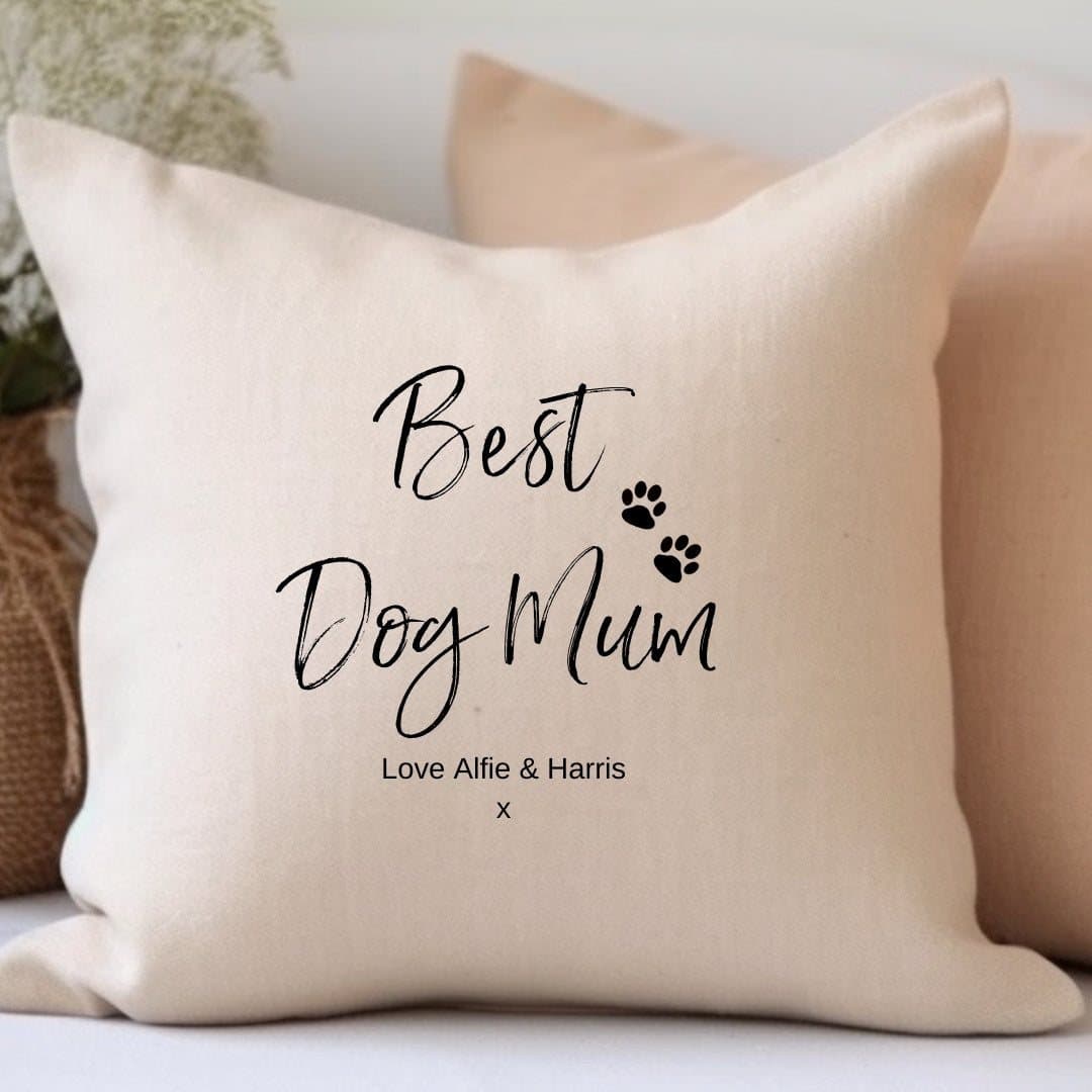 Cream square cushion with a Best Dog Mum design