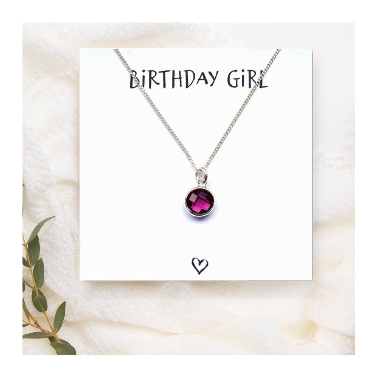 Birthstone charm necklace on a Birthday Girl message card