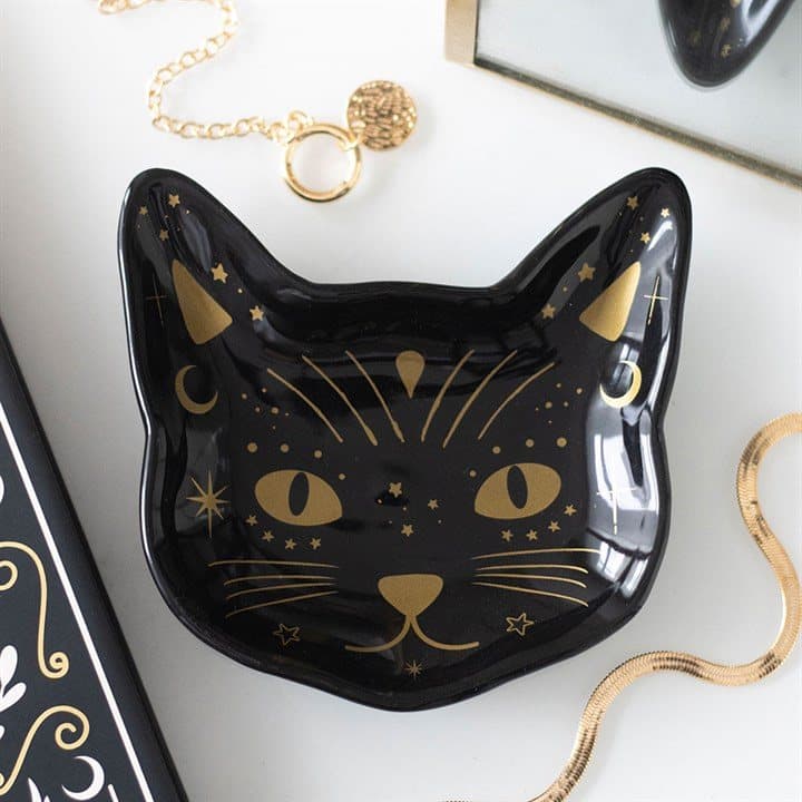 Black cat face trinket dish