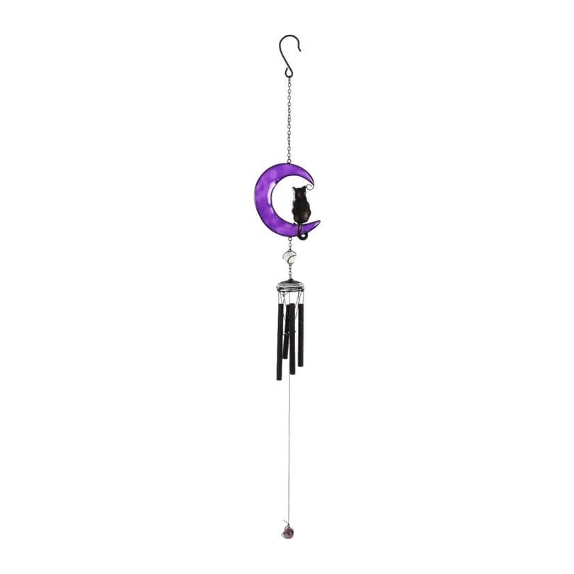 Black cat windchime in metal, glass and resin