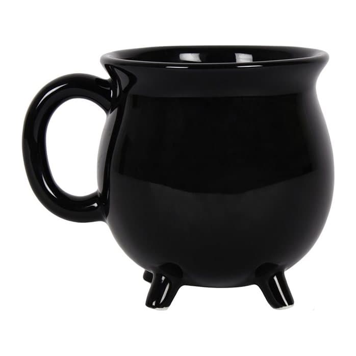 Plain black mug shaped like a witch's cauldron