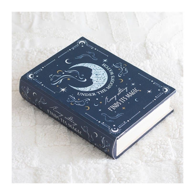 Book-shaped storage box with a celestial moon design