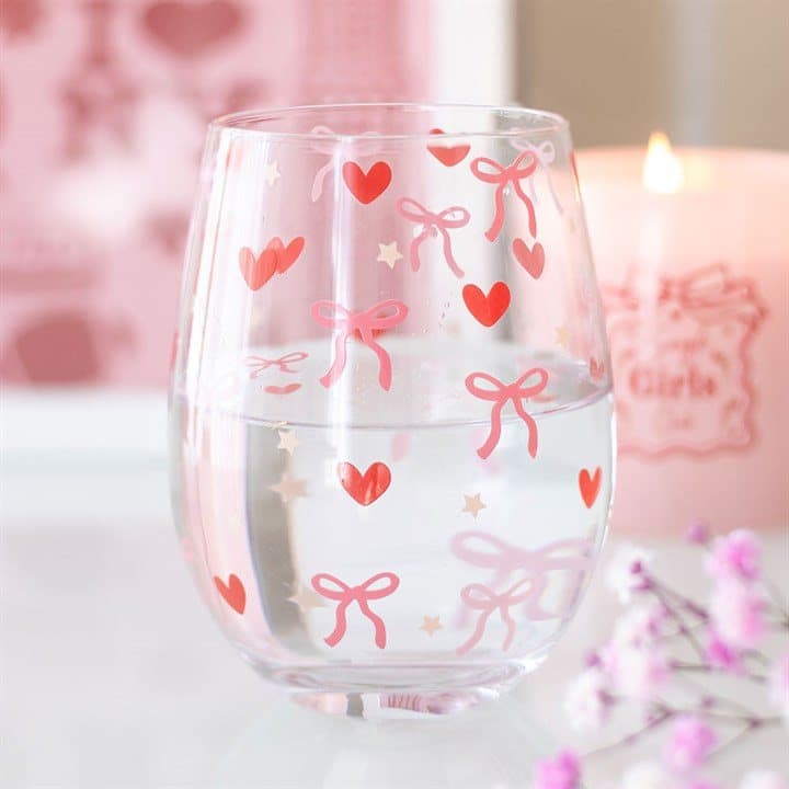 Bow and heart stemless glass