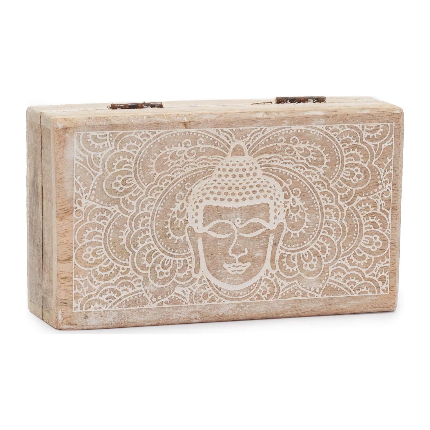 Carved buddha mango wood box