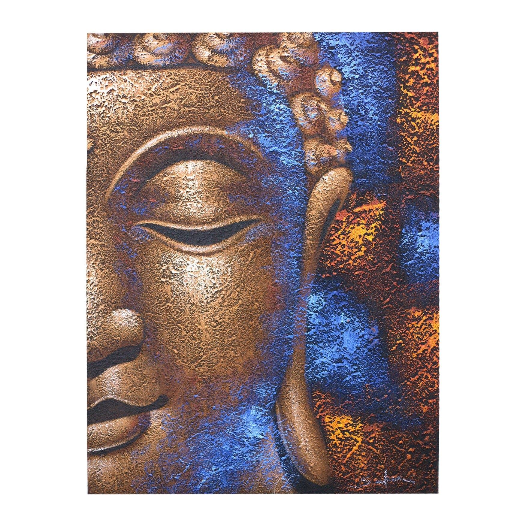Framed copper face Buddha painting