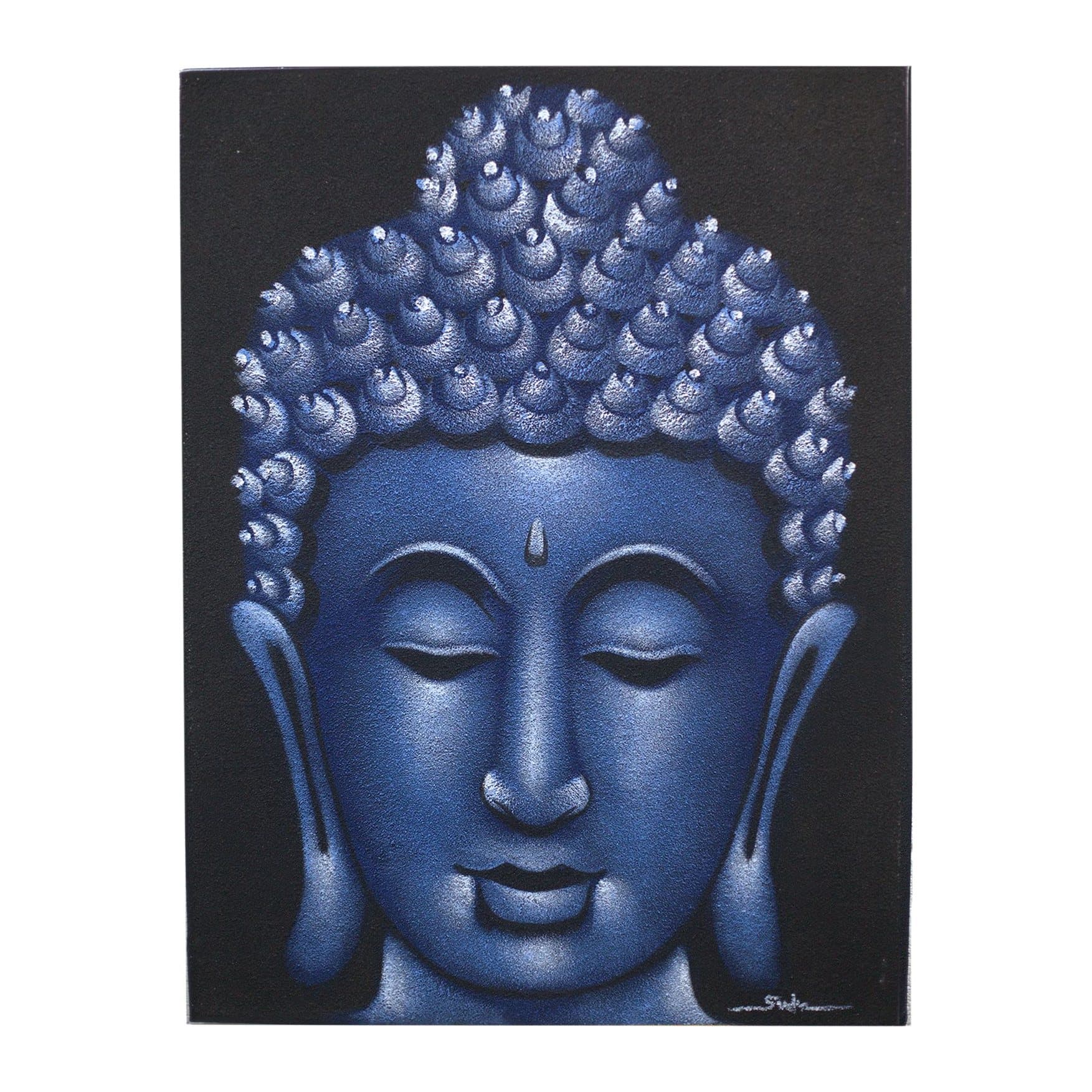 Buddha painting on canvas with a sand finish in a wooden frame