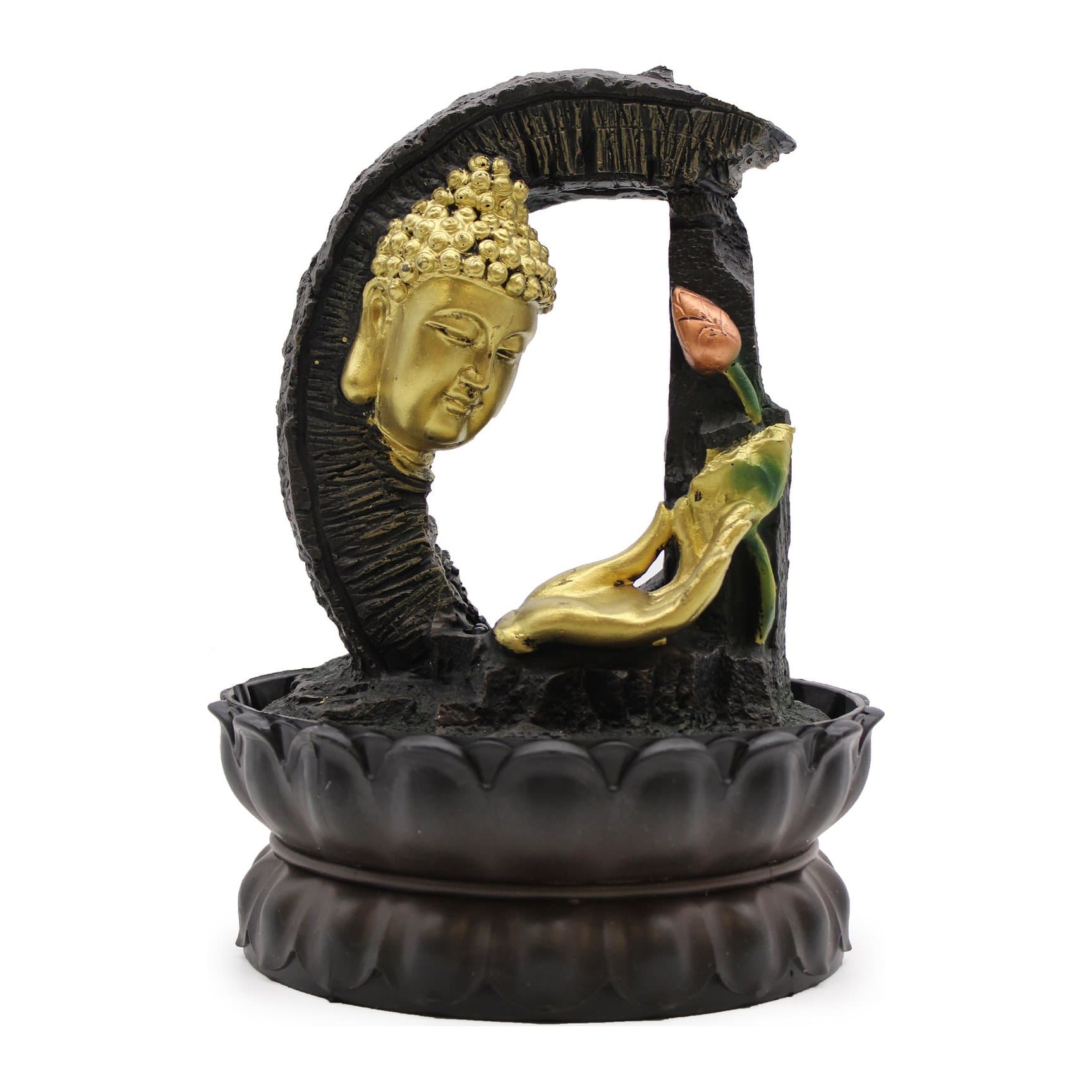 Golden Buddha tabletop water feature