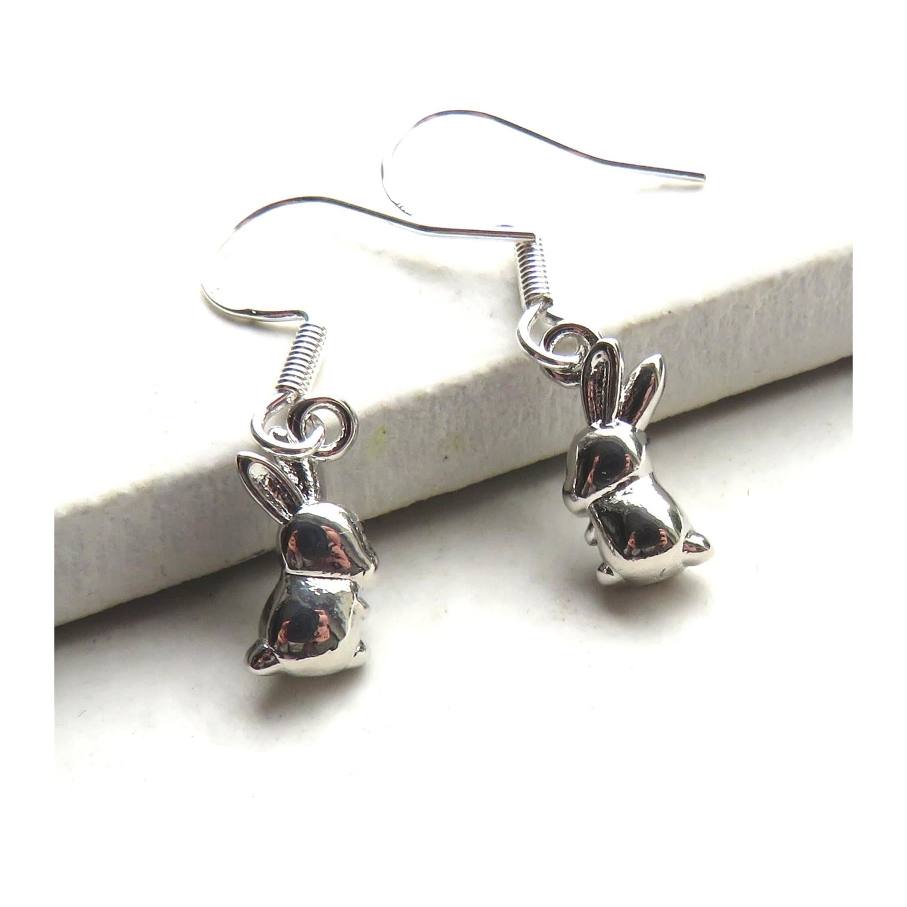 Bunny rabbit drop earrings with silver plated charms