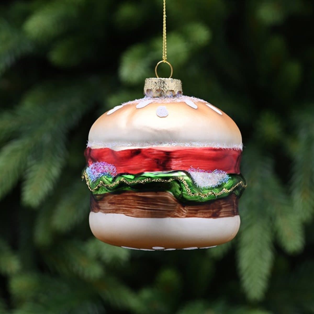 Glass burger Christmas tree decoration