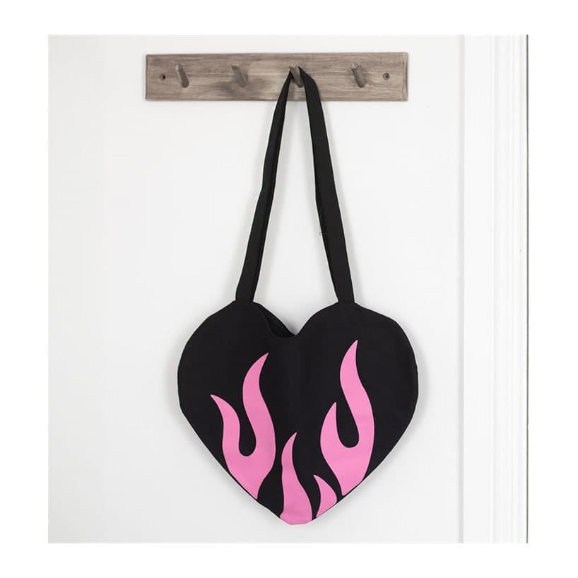 Satin tote bag with a burning heart design