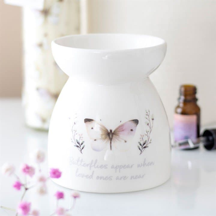 White oil burner with grey butterflies