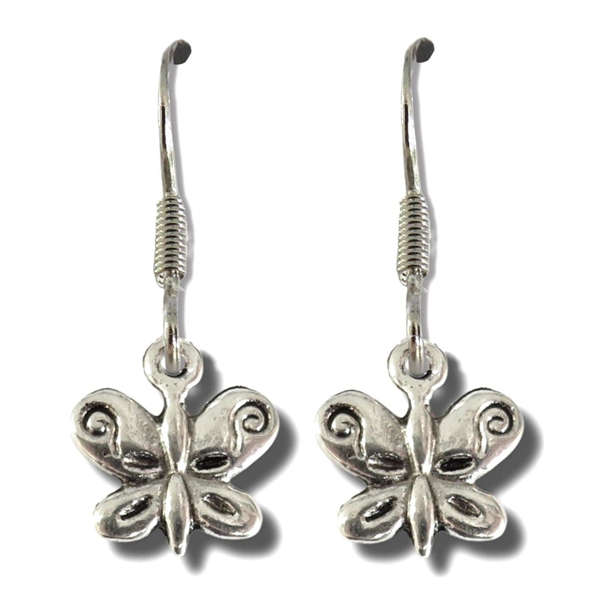 Butterfly drop earrings with silver plated hooks