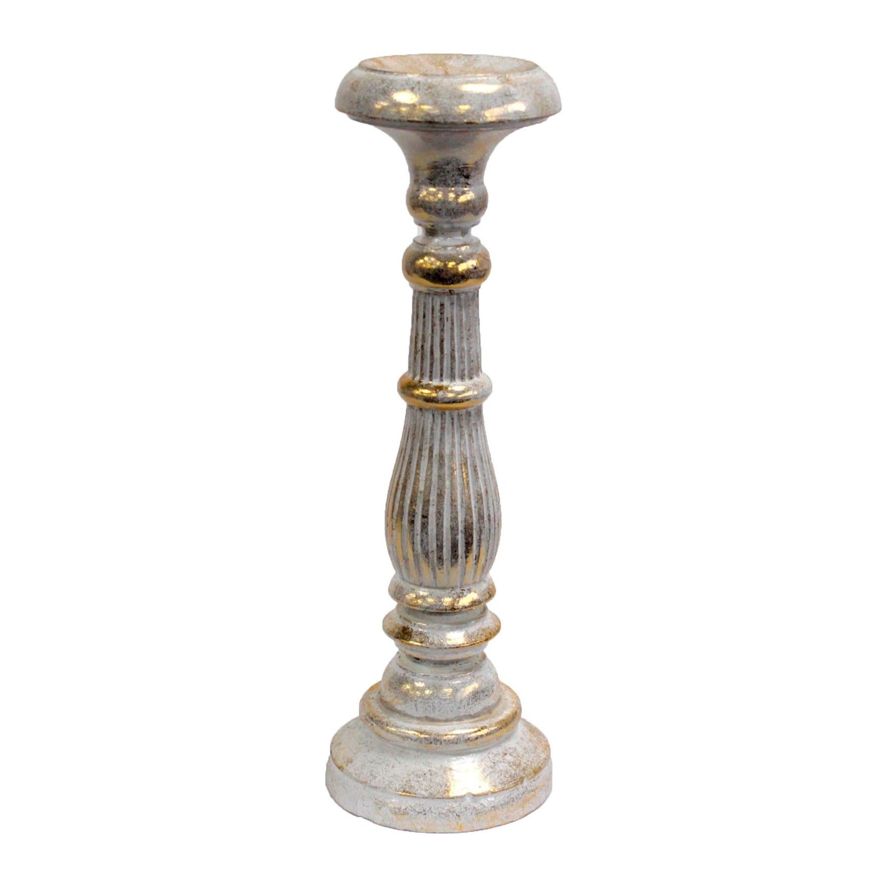 White gold hand carved wooden candle stand