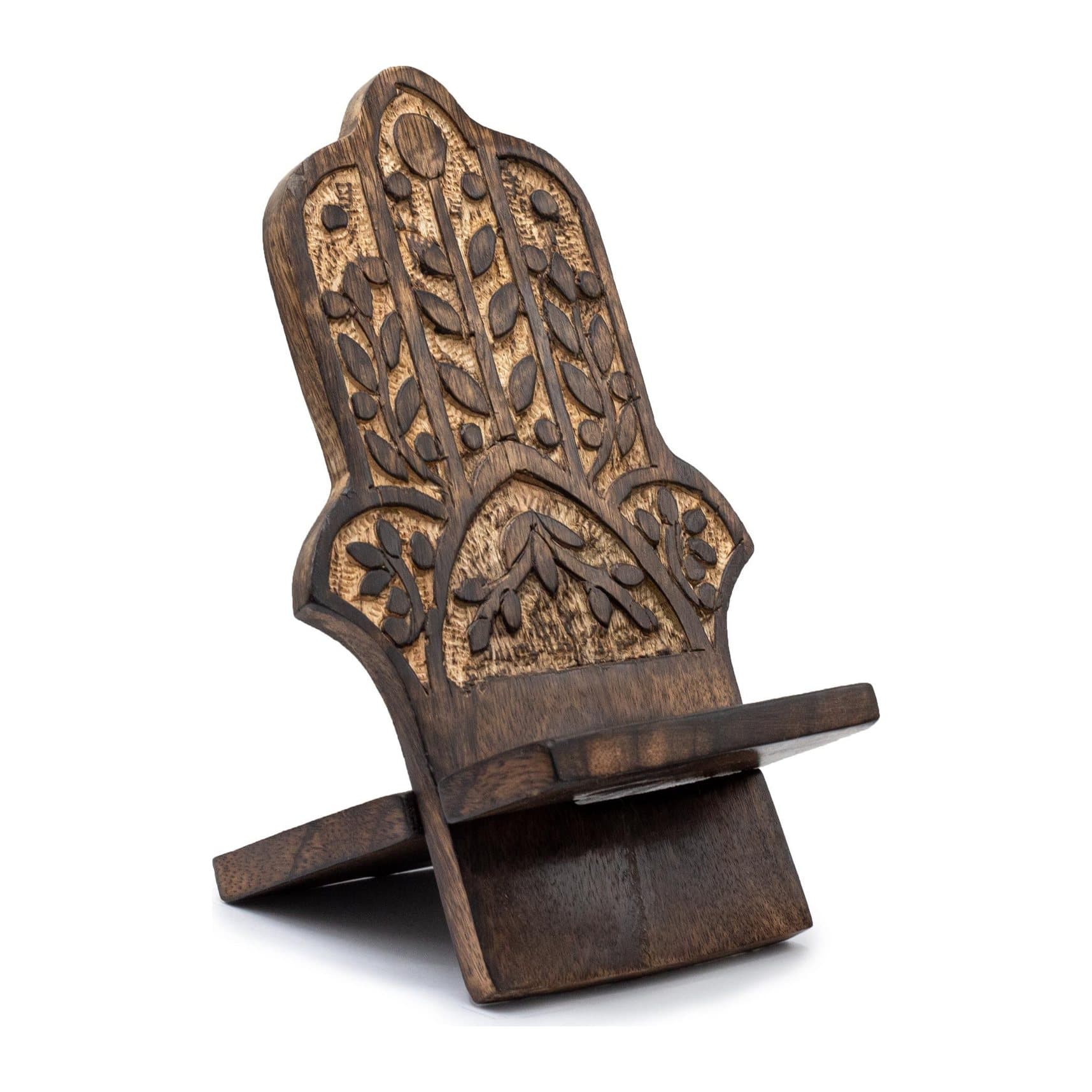 Hand-carved wooden phone stand