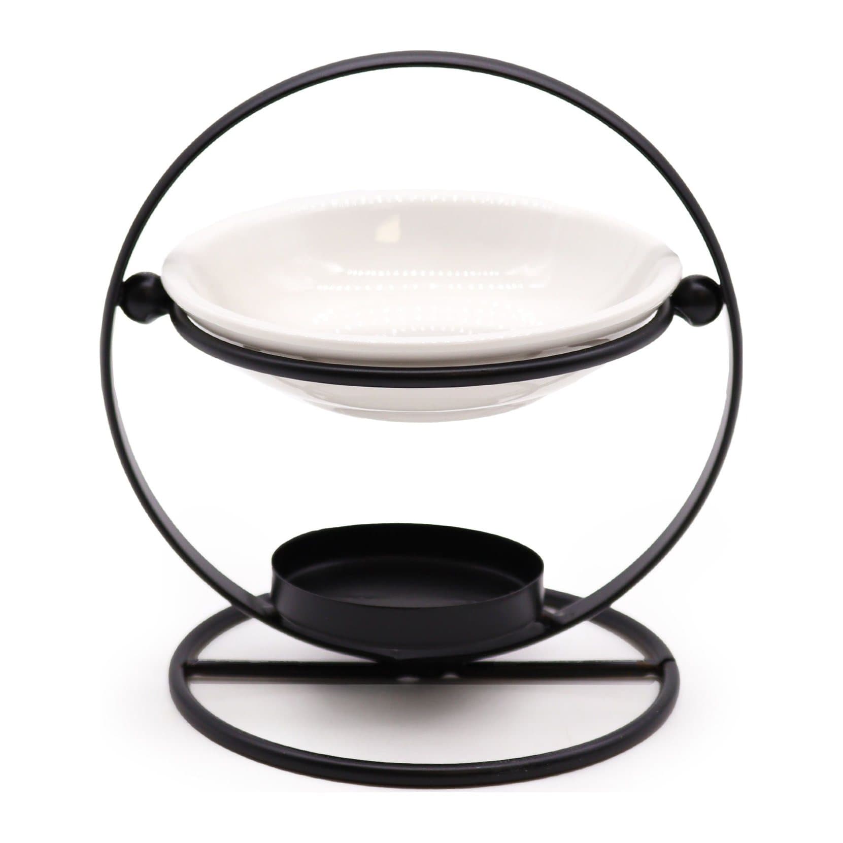 Round stand oil burner made of ceramic and metal