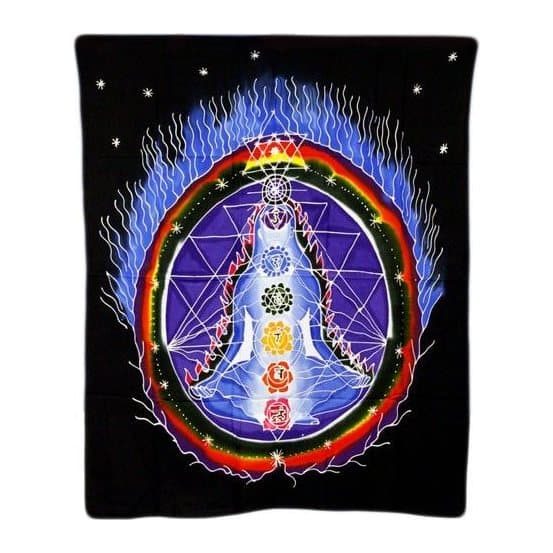 Colourful Chakra Connections batik wall hanging in rayon