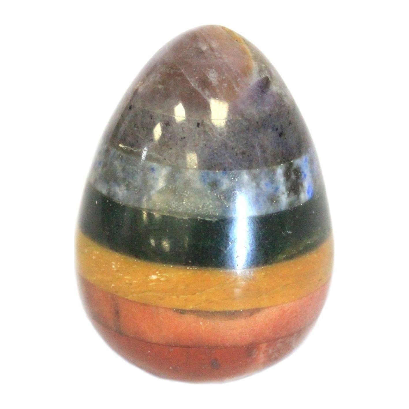 Bonded chakra egg stones made from seven coloured gemstones