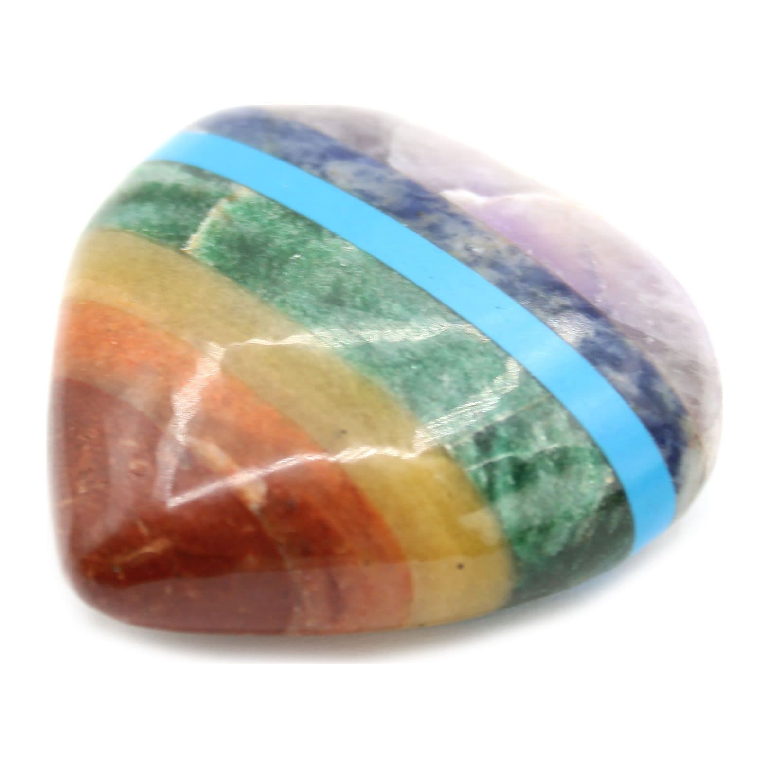 Bonded chakra heart stone made from seven coloured gemstones