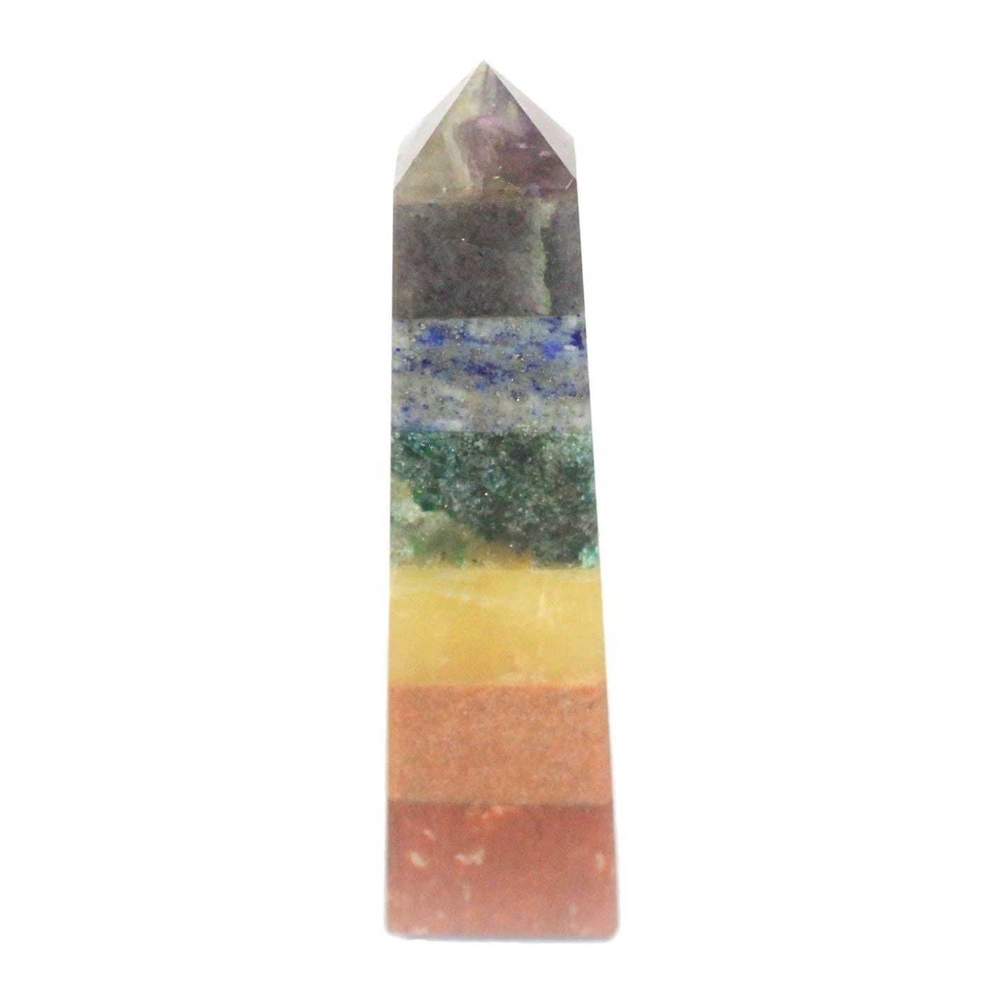 Chakra obelisk made from seven coloured bonded gemstones