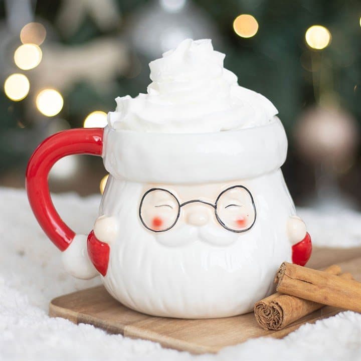 Christmas shaped mugs in Santa Claus and Christmas pudding designs
