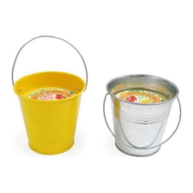 Colourful metal bucket candle with citronella fragrance