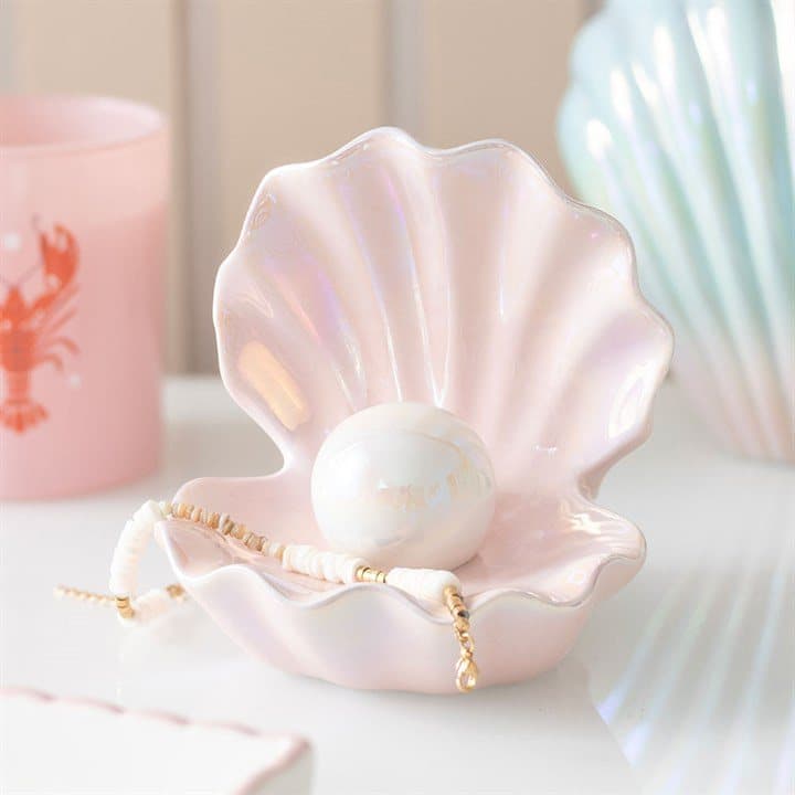 Pink clam shell trinket dish