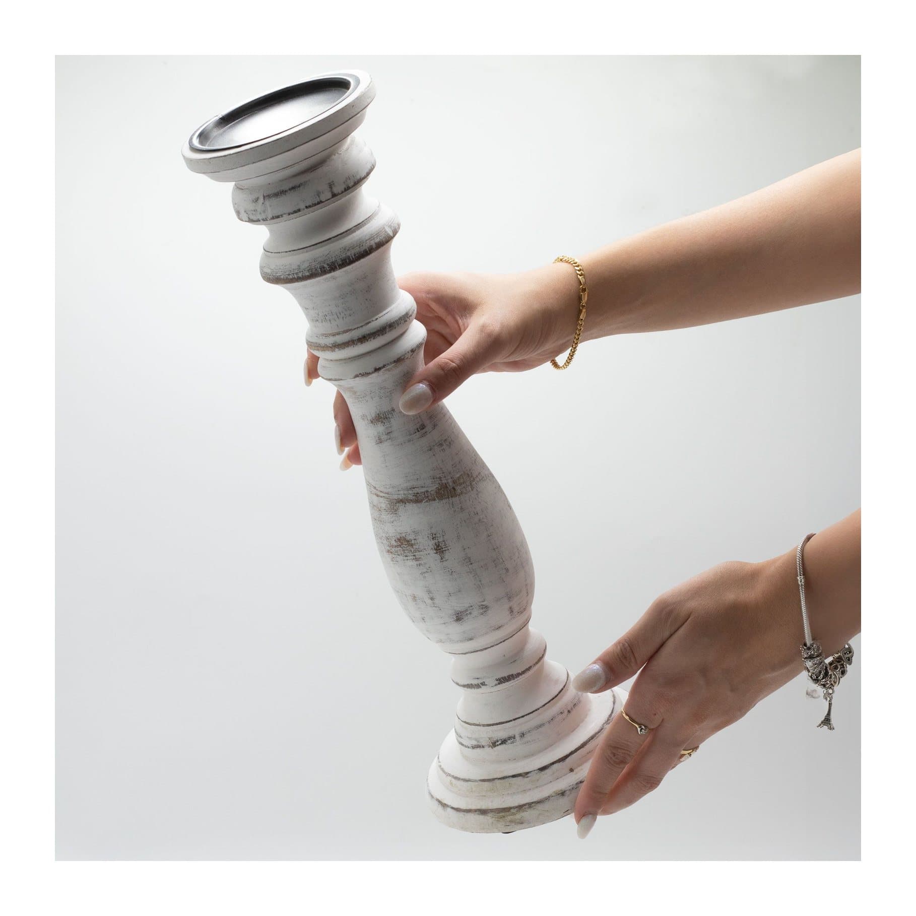 Whitewash mango wood candle stand