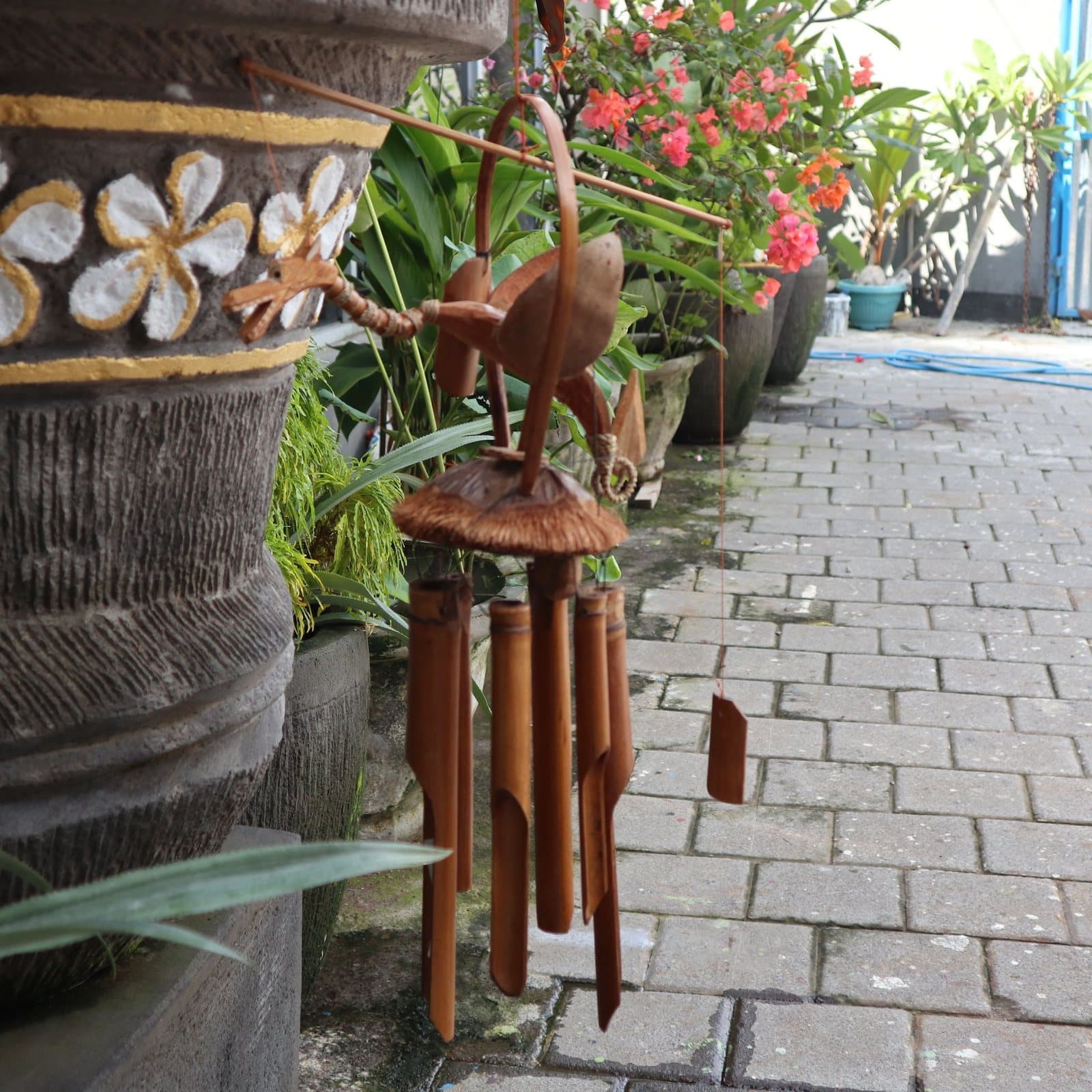 Bamboo wind chime with a coconut dragon