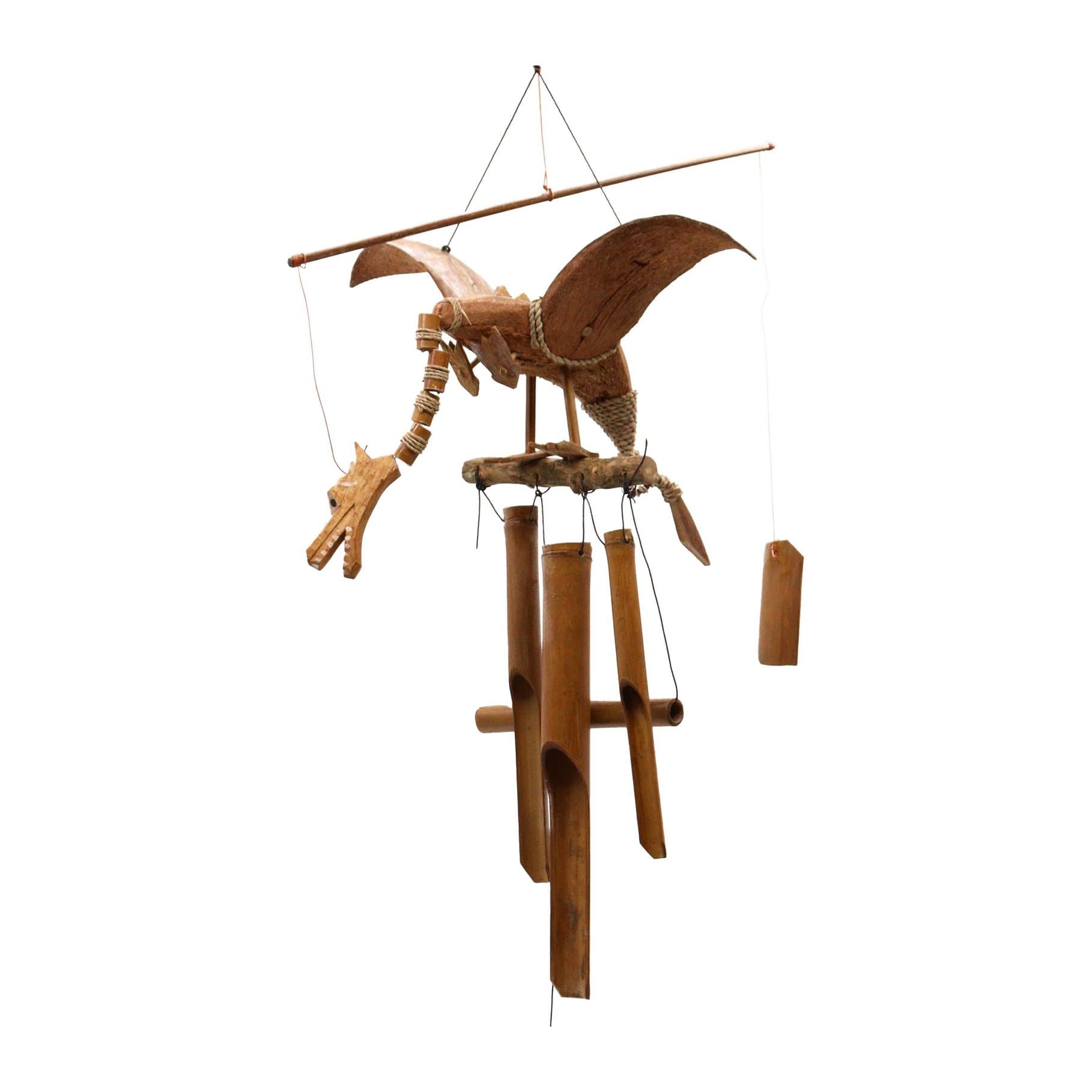 Handmade coconut dragon mobile with spread wings